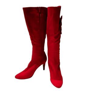 Velvet Heart Women's High-Heel Velvet Knee Boots Red Size 9.5M Full side zip